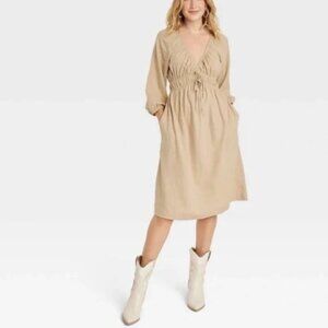 Universal Thread Tan Linen Midi Dress Medium